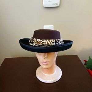 All Wool Brown and Black Hat with Leopard Band